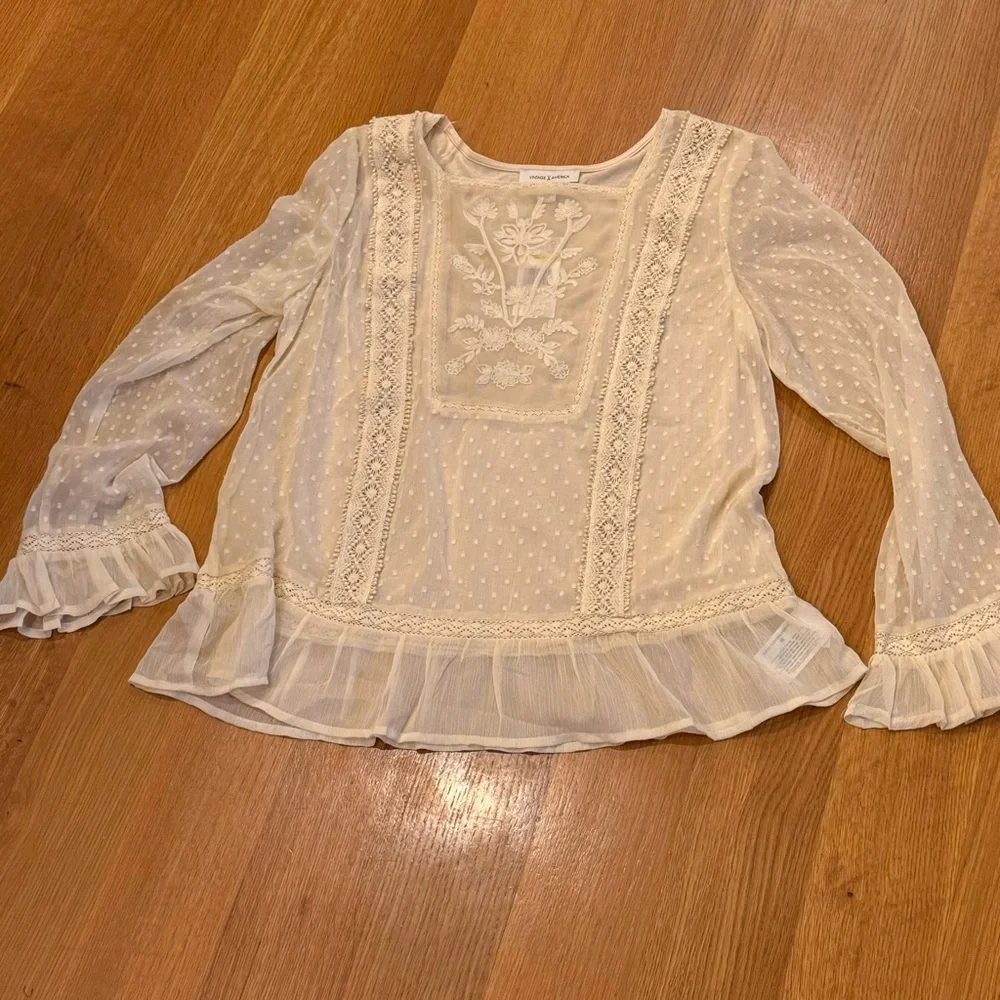 VINTAGE AMERICA brand Ivory Lacey Blouse Size Medium New With Tags Cottagecore - Picture 1 of 7
